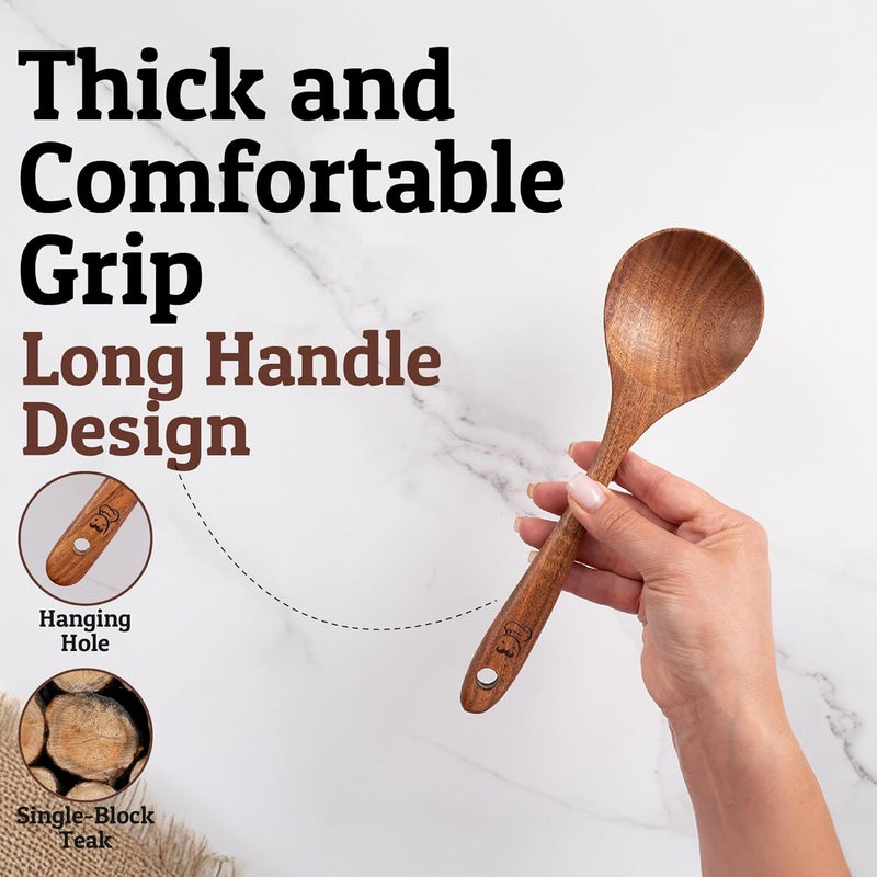 Priority Chef PriorityChef Wooden Spoon for Cooking – Handcrafted Teak Wood Serving Spoon, Non Toxic, Nonstick-Safe Kitchen Utensil for Stirring, Mixing & Everyday Serving - Image 3